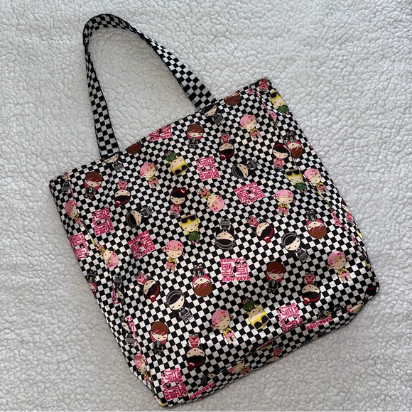 🩷🖤Harajuku Lovers checkered tote bag “a fatal attraction to cuteness” zipper - Picture 2 of 12